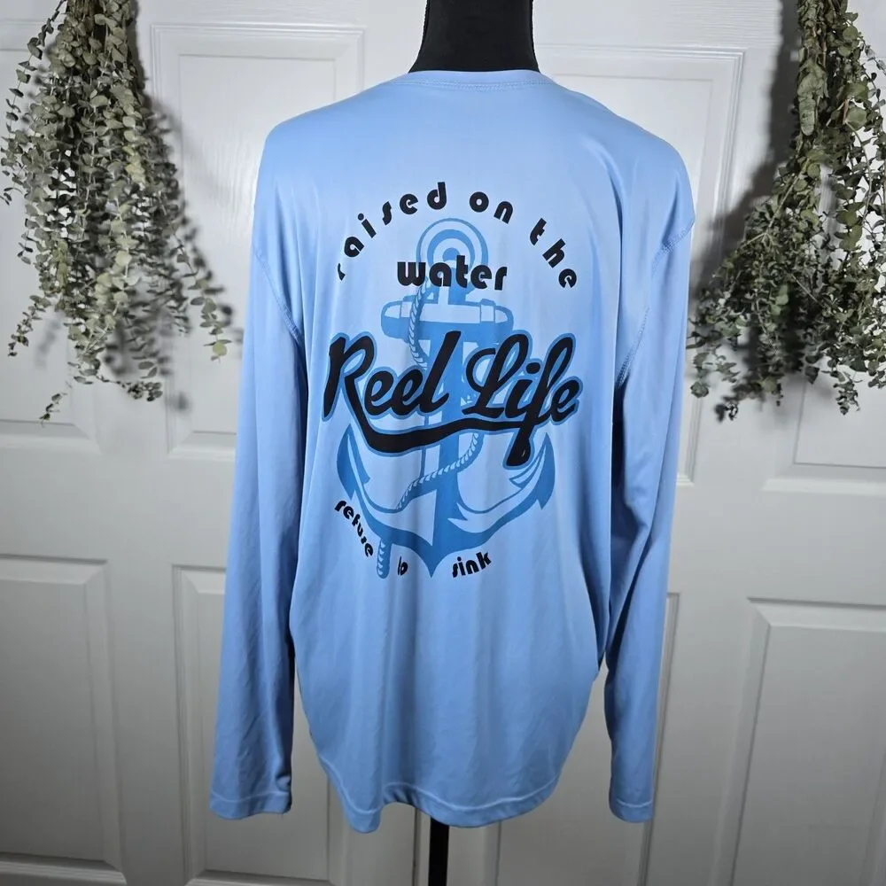 REEL LIFE Men's Blue Fishing Shirt Long Sleeve Performance Size Missing See Pics